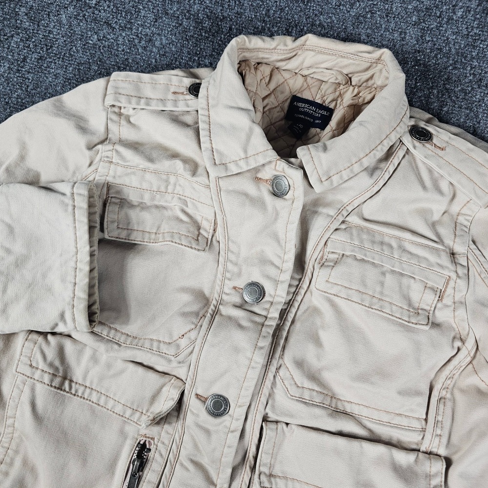American Eagle Field Jacket Womens L Tan Good Utility Multi Pocket Quilted